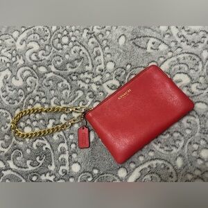 Coach Coral Wristlet Pouch with Gold Chain